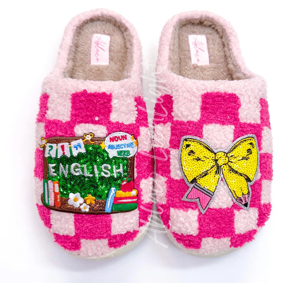 Hot Pink Checkered Blank Warm Slippers
