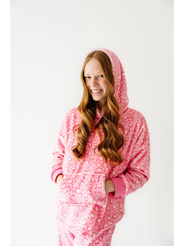 Plush Oversized Hoody - Pink Leopard