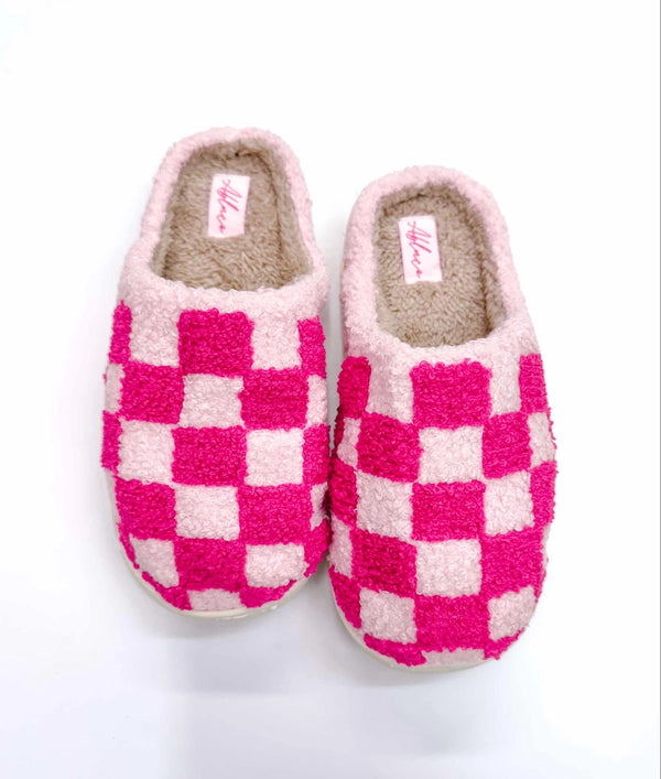 Hot Pink Checkered Blank Warm Slippers