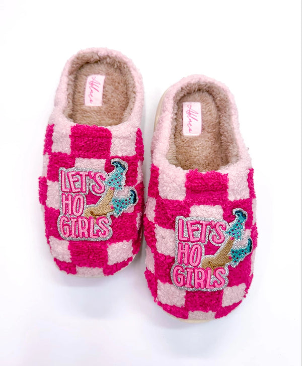 Hot Pink Checkered Blank Warm Slippers
