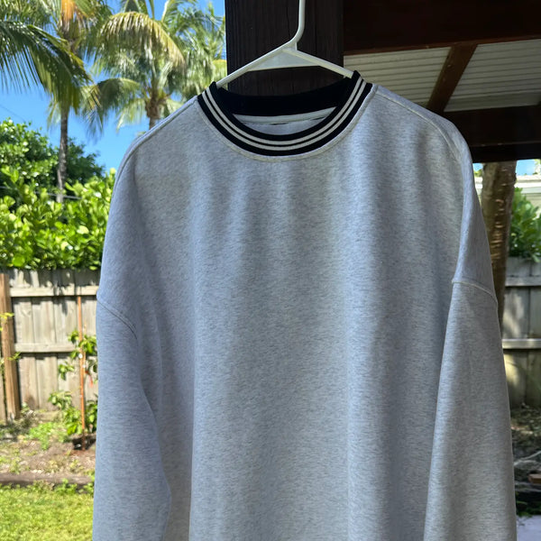Blank Pearl Grey and Black Preppy Crew Sweatshirt