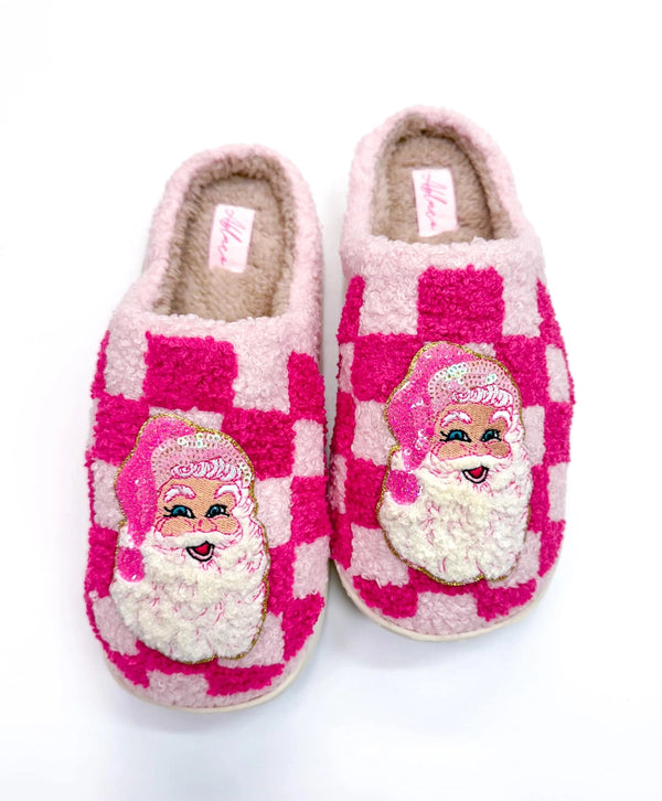 Hot Pink Checkered Blank Warm Slippers