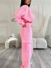 R-Neck Cropped Sweatshirt Pocket Baggy Sweatpants Set